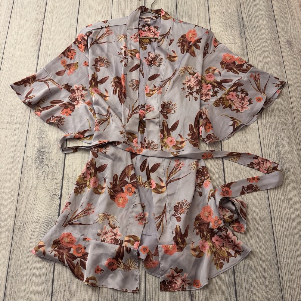 Valentine's Victoria Secret Womens Floral Kimono Robe Size XS/S Purple Floral